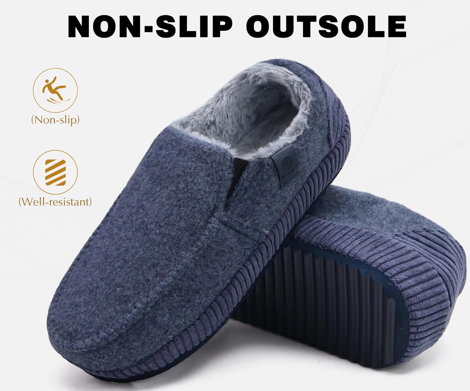 imageONCAI Mens Clog Slippers with Arch Support Stripe Faux Fur CottonBlend HighDensity Memory Foam Warm House Slippers Slipon Indoor Outdoor Rubber Sole Size 716Moccasins Blue