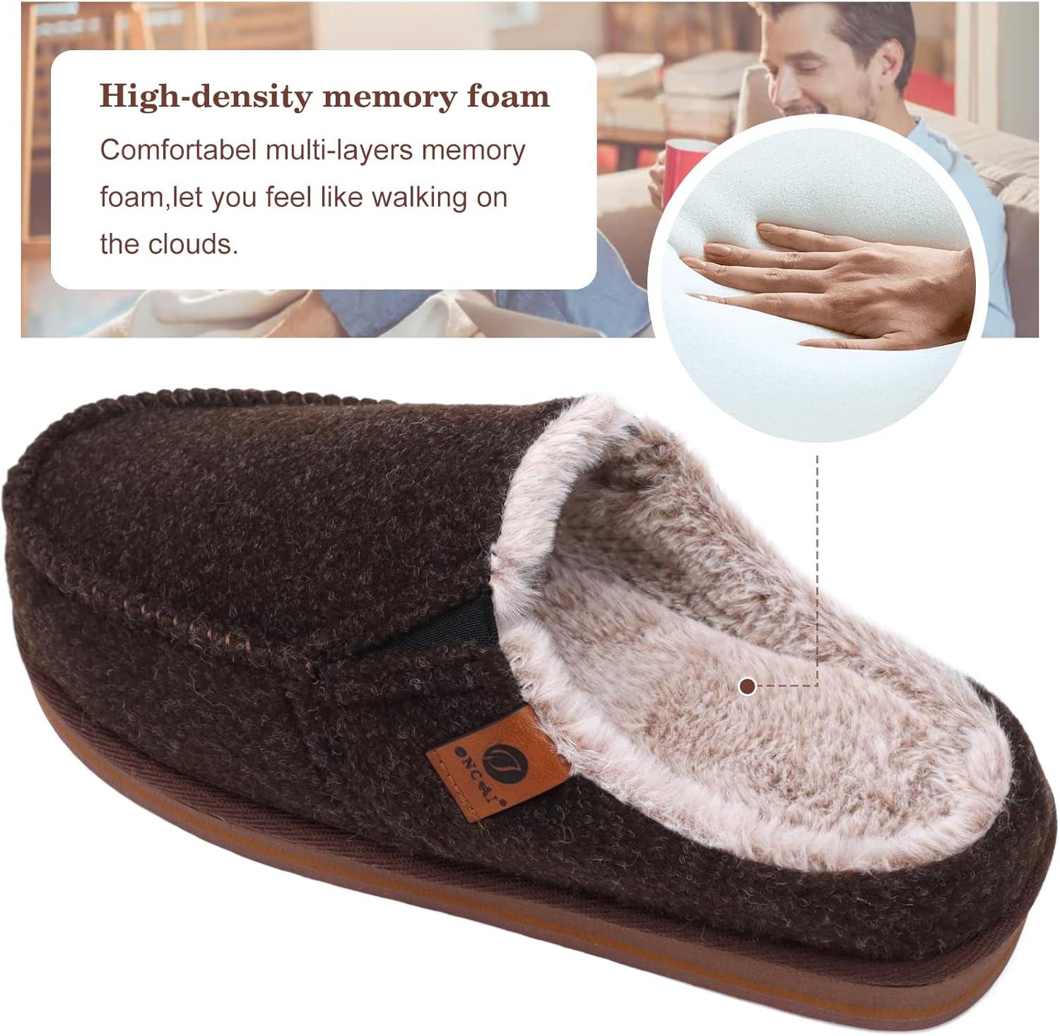 imageONCAI Mens Clog Slippers with Arch Support Stripe Faux Fur CottonBlend HighDensity Memory Foam Warm House Slippers Slipon Indoor Outdoor Rubber Sole Size 716Fur Felt Brown