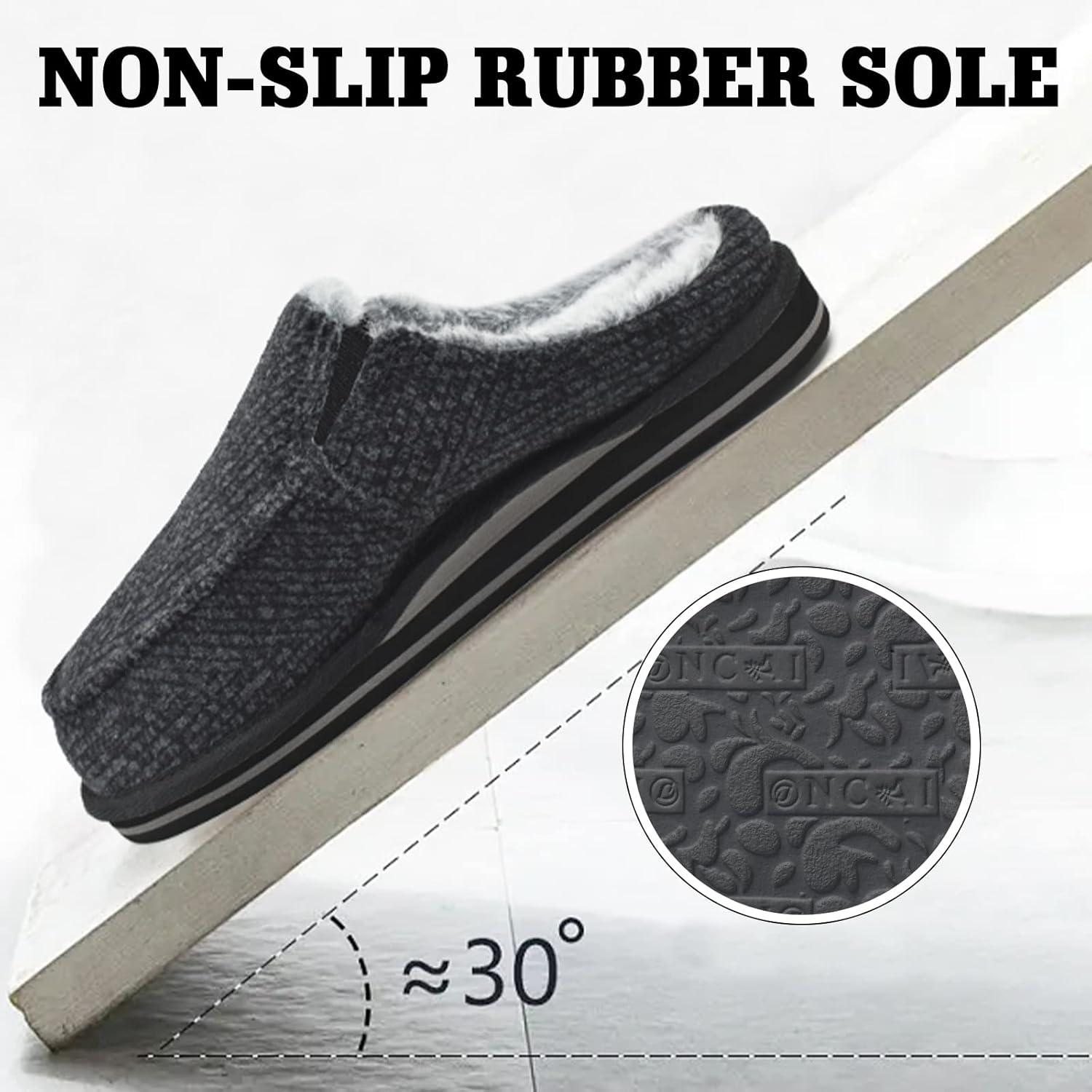 imageONCAI Mens Clog Slippers with Arch Support Stripe Faux Fur CottonBlend HighDensity Memory Foam Warm House Slippers Slipon Indoor Outdoor Rubber Sole Size 716Black