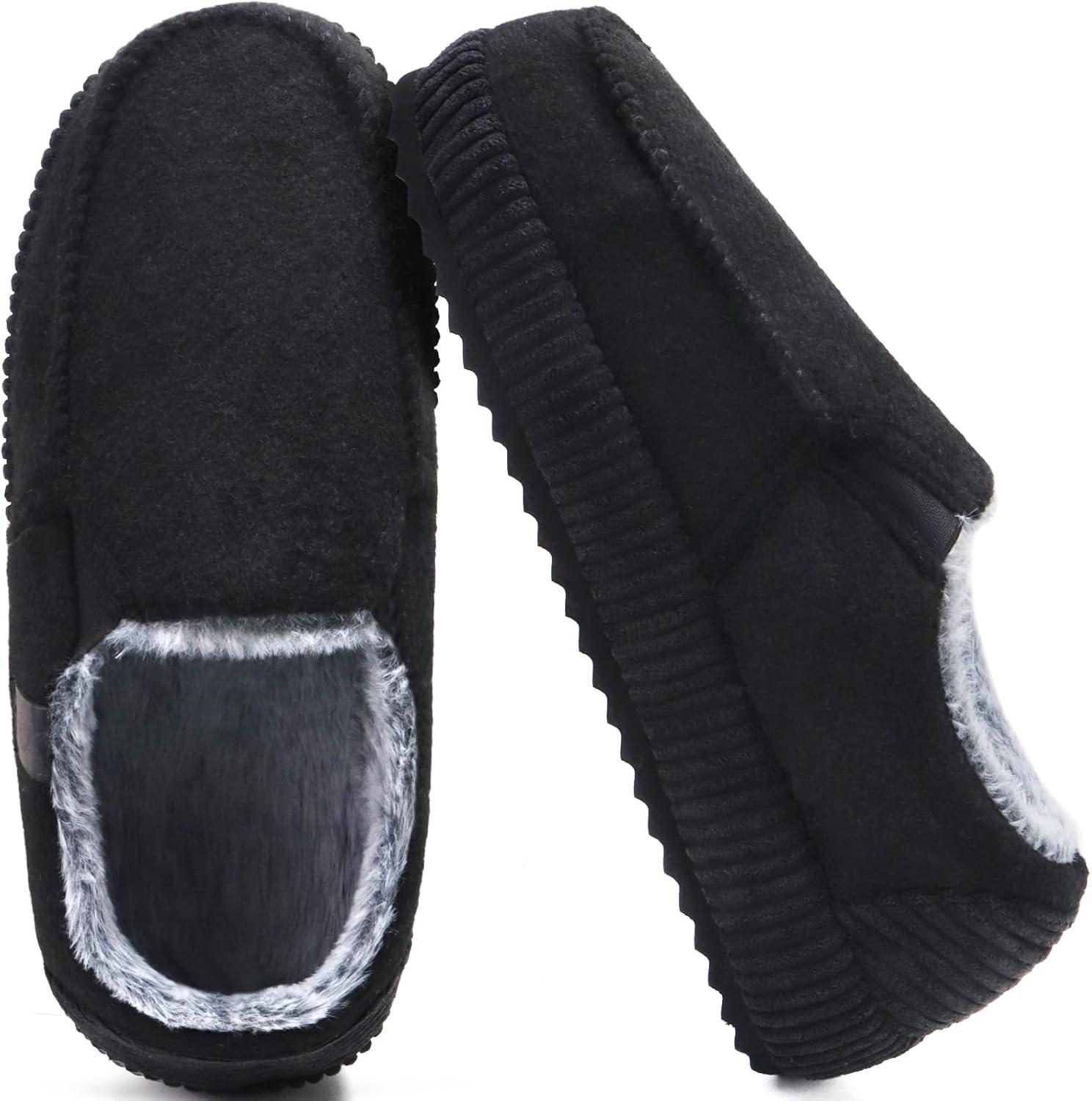 imageONCAI Mens Clog Slippers with Arch Support Stripe Faux Fur CottonBlend HighDensity Memory Foam Warm House Slippers Slipon Indoor Outdoor Rubber Sole Size 716Moccasins Black