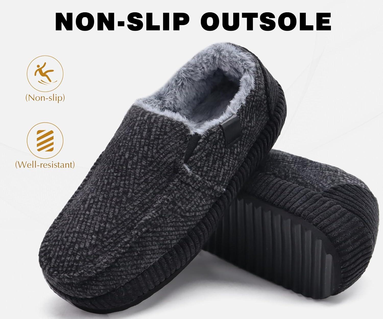 imageONCAI Mens Clog Slippers with Arch Support Stripe Faux Fur CottonBlend HighDensity Memory Foam Warm House Slippers Slipon Indoor Outdoor Rubber Sole Size 716Moccasins BlackWhite
