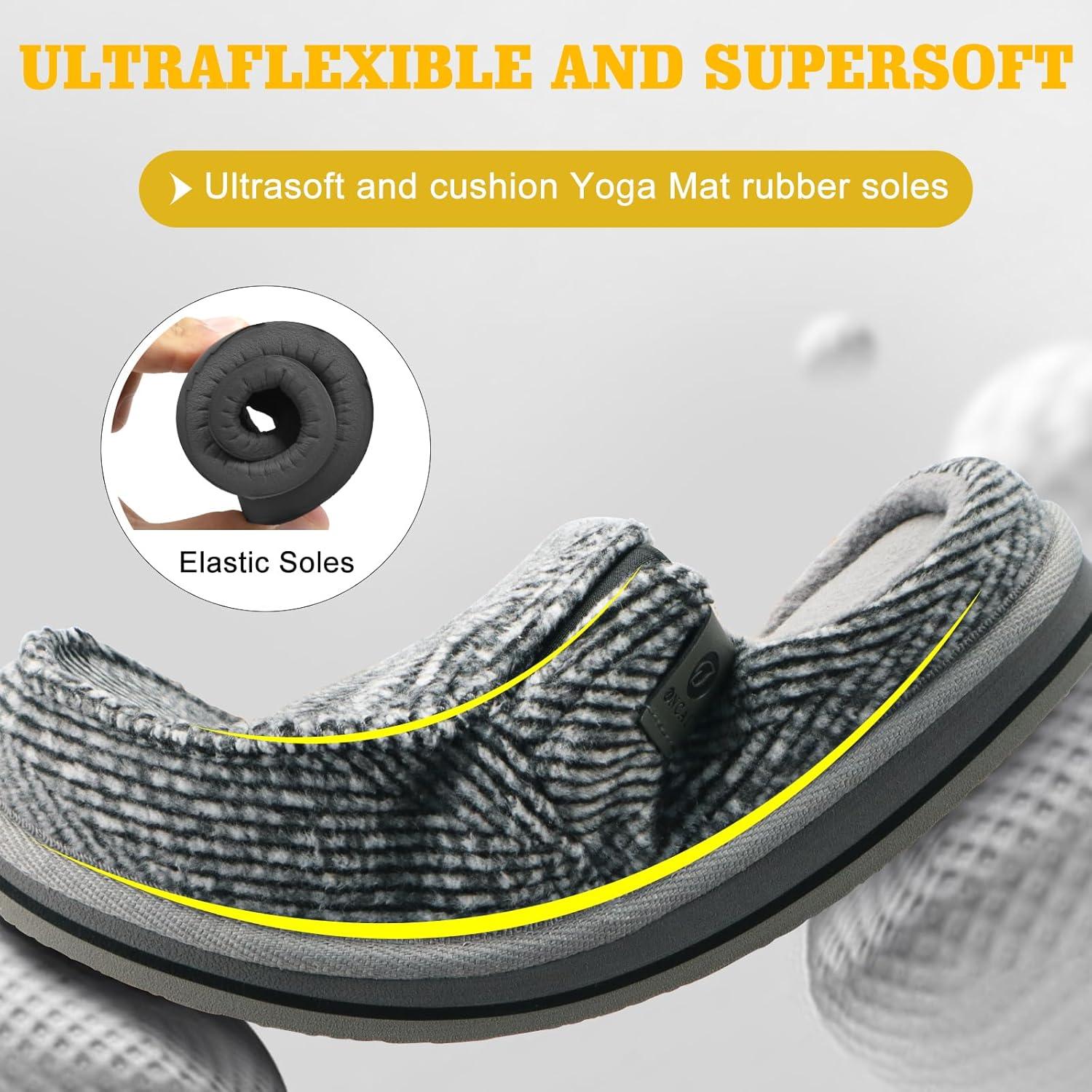 imageONCAI Mens Clog Slippers with Arch Support Stripe Faux Fur CottonBlend HighDensity Memory Foam Warm House Slippers Slipon Indoor Outdoor Rubber Sole Size 716Spring Grey