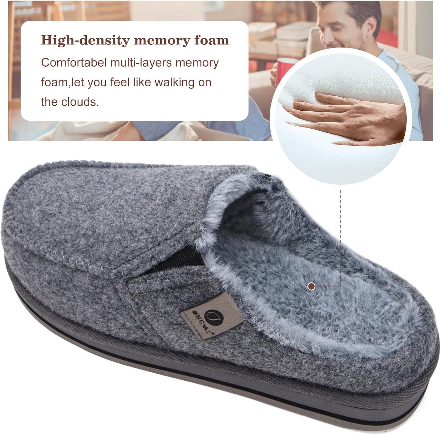 imageONCAI Mens Clog Slippers with Arch Support Stripe Faux Fur CottonBlend HighDensity Memory Foam Warm House Slippers Slipon Indoor Outdoor Rubber Sole Size 716Fur Felt Grey