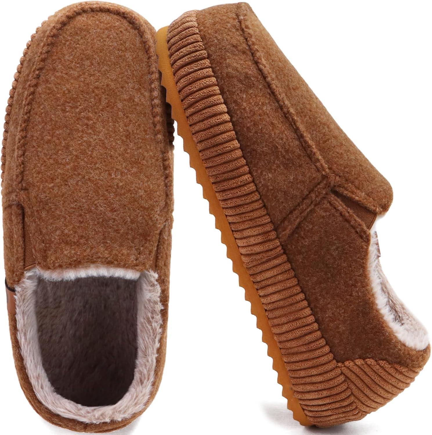 imageONCAI Mens Clog Slippers with Arch Support Stripe Faux Fur CottonBlend HighDensity Memory Foam Warm House Slippers Slipon Indoor Outdoor Rubber Sole Size 716Moccasins Khaki