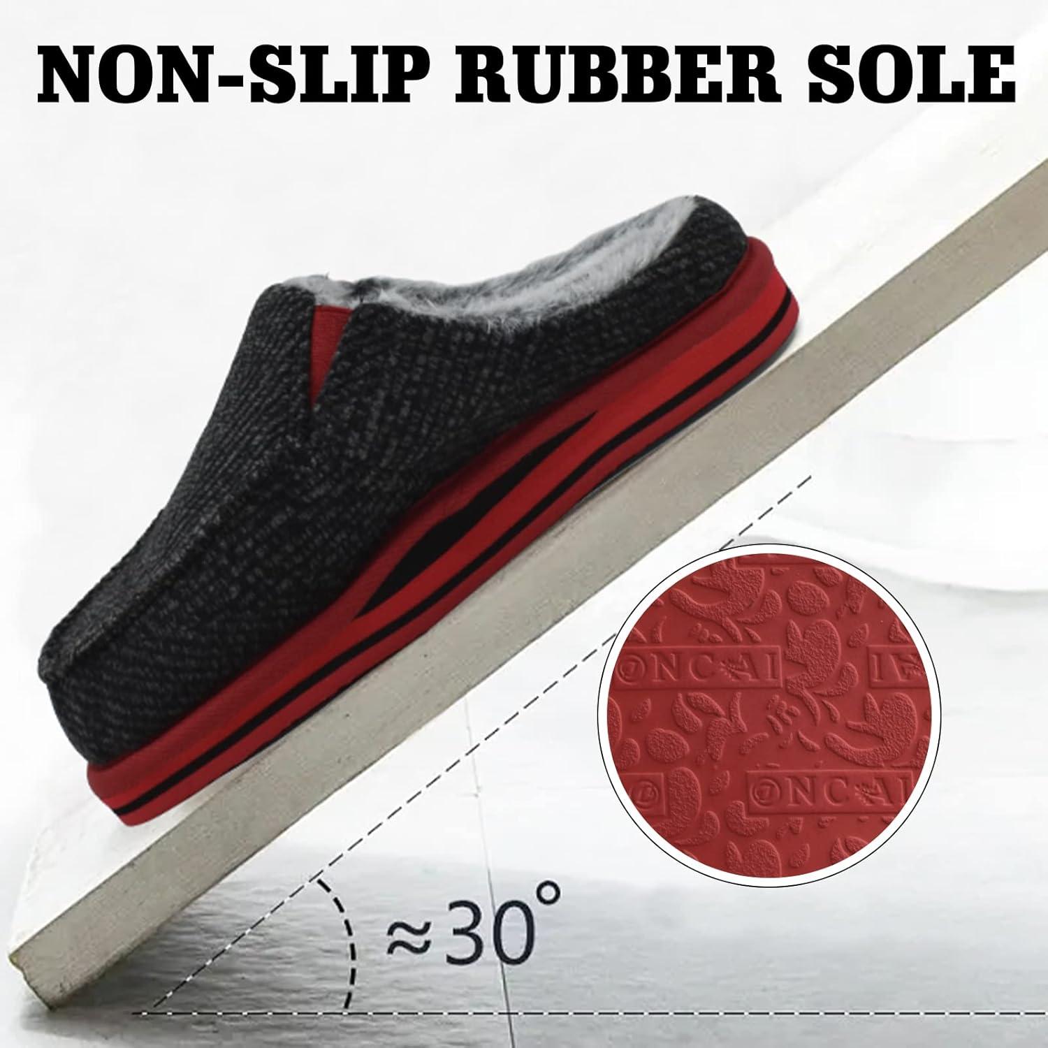 imageONCAI Mens Clog Slippers with Arch Support Stripe Faux Fur CottonBlend HighDensity Memory Foam Warm House Slippers Slipon Indoor Outdoor Rubber Sole Size 716BlackRed