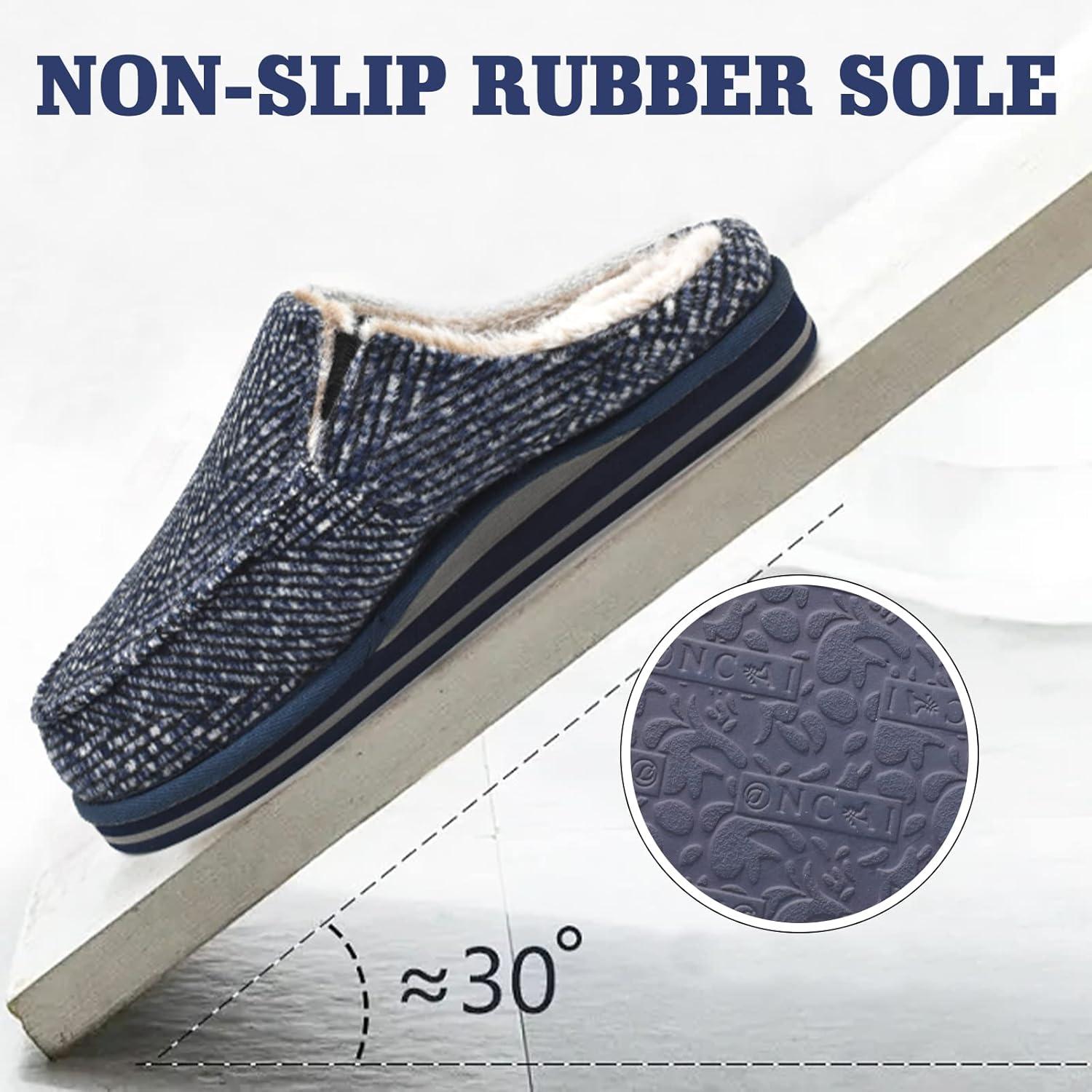 imageONCAI Mens Clog Slippers with Arch Support Stripe Faux Fur CottonBlend HighDensity Memory Foam Warm House Slippers Slipon Indoor Outdoor Rubber Sole Size 716Light Blue