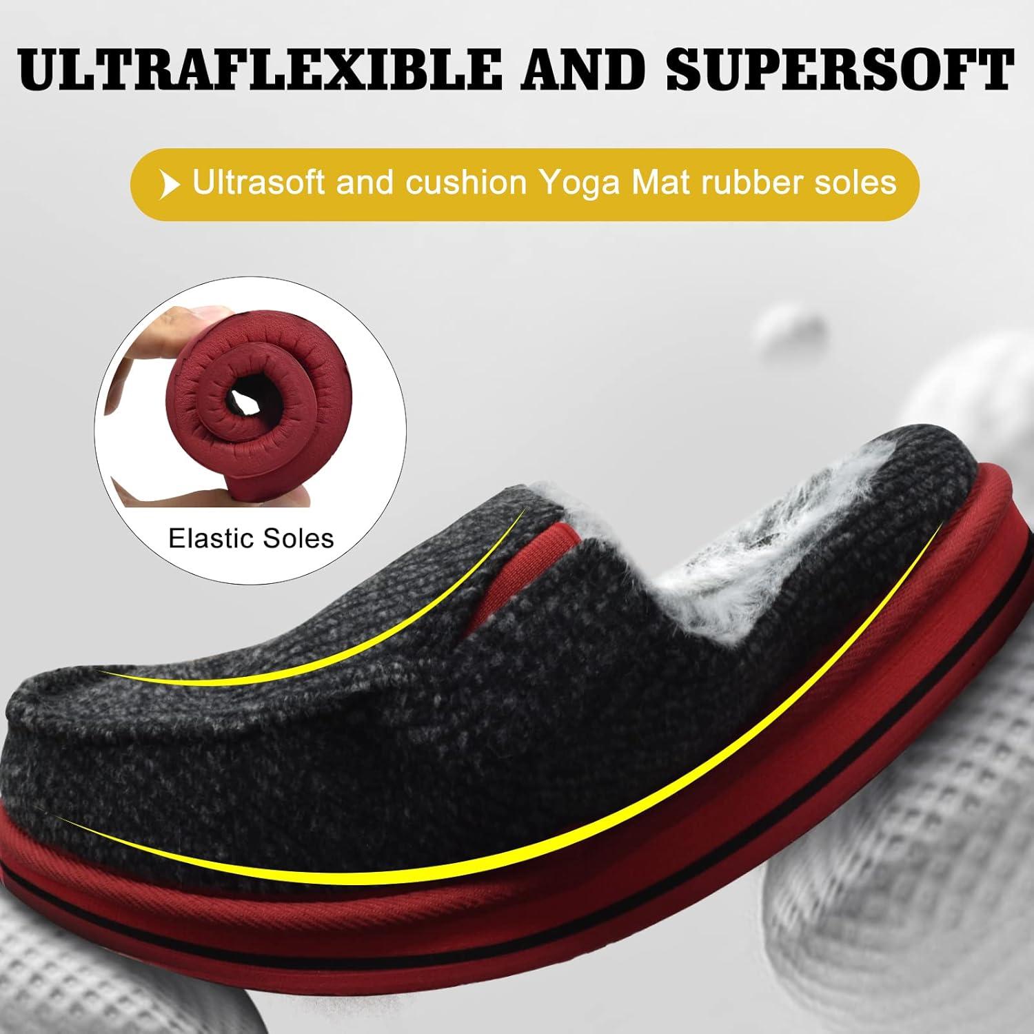 imageONCAI Mens Clog Slippers with Arch Support Stripe Faux Fur CottonBlend HighDensity Memory Foam Warm House Slippers Slipon Indoor Outdoor Rubber Sole Size 716BlackRed