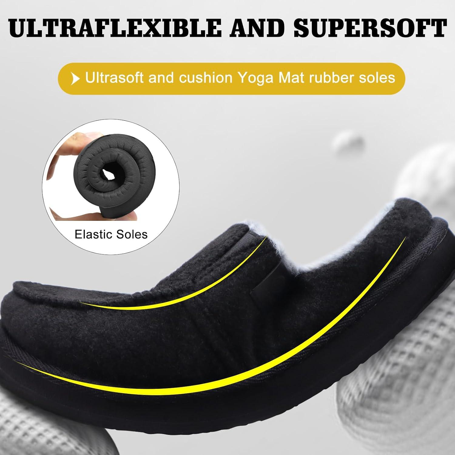 imageONCAI Mens Clog Slippers with Arch Support Stripe Faux Fur CottonBlend HighDensity Memory Foam Warm House Slippers Slipon Indoor Outdoor Rubber Sole Size 716Fur Felt Black