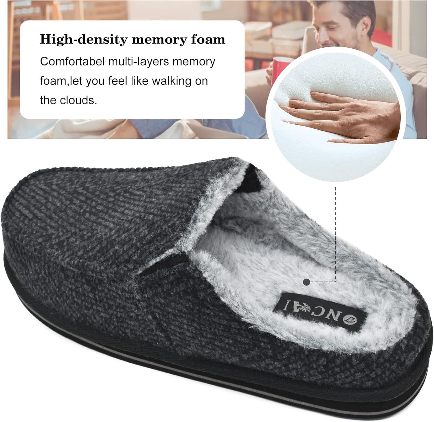 imageONCAI Mens Clog Slippers with Arch Support Stripe Faux Fur CottonBlend HighDensity Memory Foam Warm House Slippers Slipon Indoor Outdoor Rubber Sole Size 716Black
