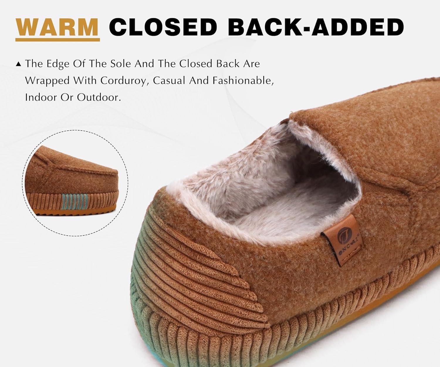 imageONCAI Mens Clog Slippers with Arch Support Stripe Faux Fur CottonBlend HighDensity Memory Foam Warm House Slippers Slipon Indoor Outdoor Rubber Sole Size 716Moccasins Khaki