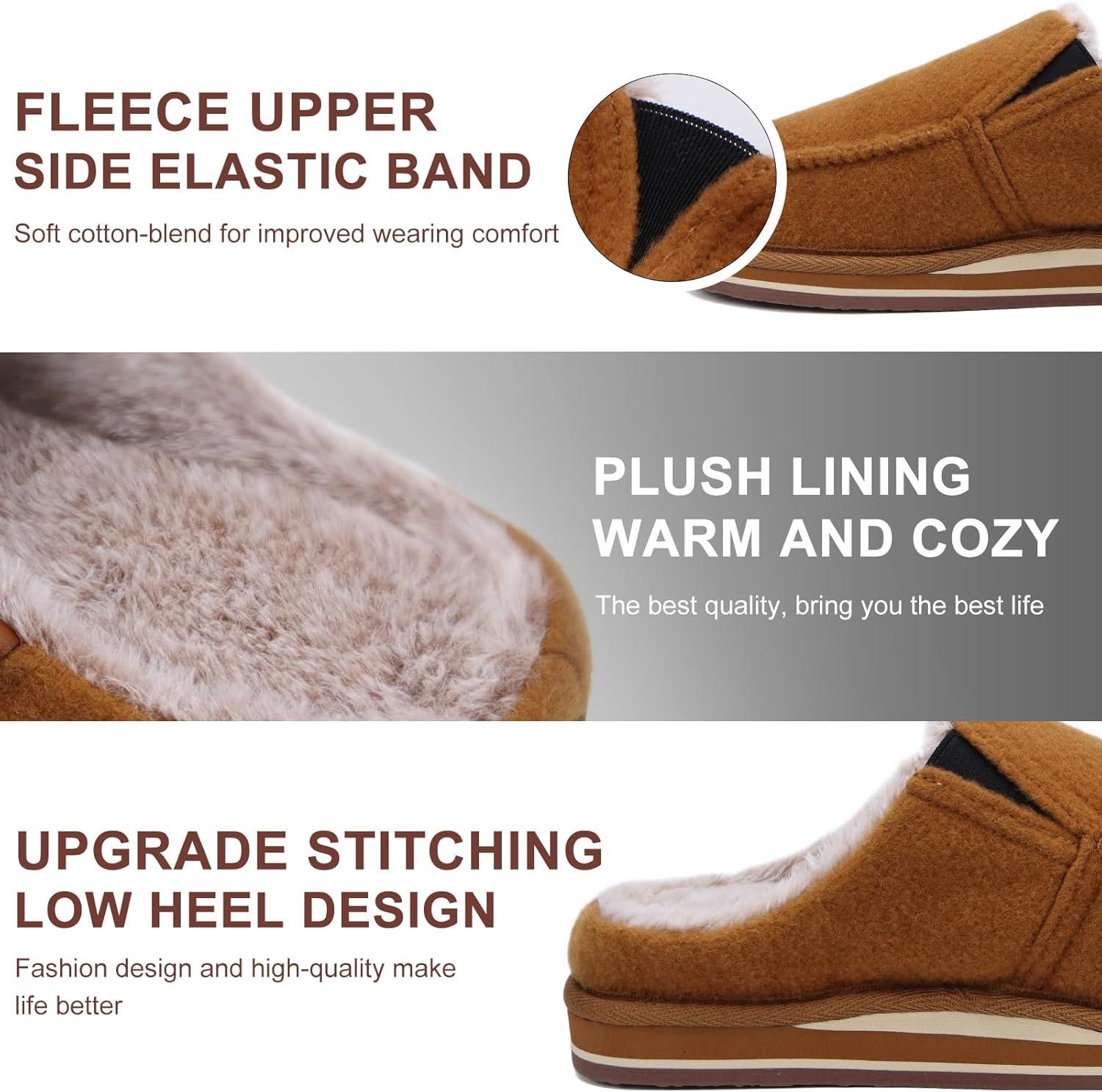 imageONCAI Mens Clog Slippers with Arch Support Stripe Faux Fur CottonBlend HighDensity Memory Foam Warm House Slippers Slipon Indoor Outdoor Rubber Sole Size 716Fur Felt Khaki