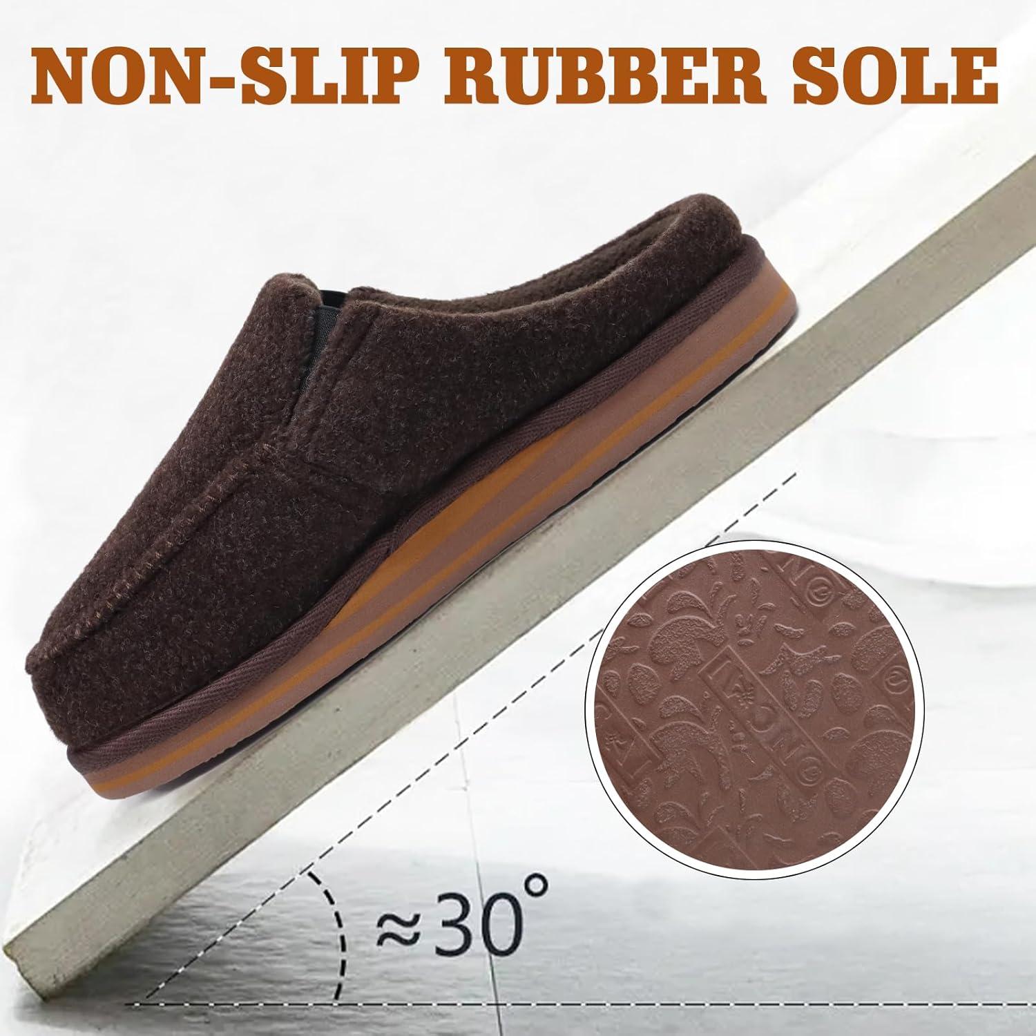 imageONCAI Mens Clog Slippers with Arch Support Stripe Faux Fur CottonBlend HighDensity Memory Foam Warm House Slippers Slipon Indoor Outdoor Rubber Sole Size 716Felt Brown