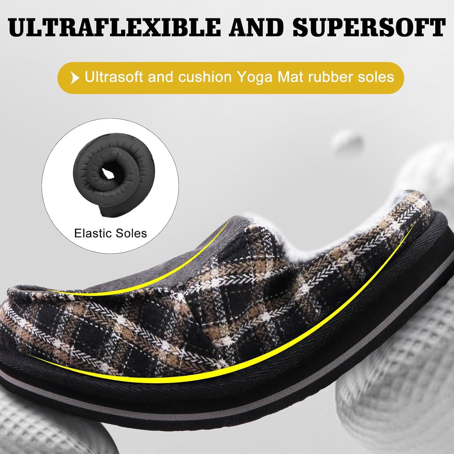 imageONCAI Mens Clog Slippers with Arch Support Stripe Faux Fur CottonBlend HighDensity Memory Foam Warm House Slippers Slipon Indoor Outdoor Rubber Sole Size 716Fur Plaid Black