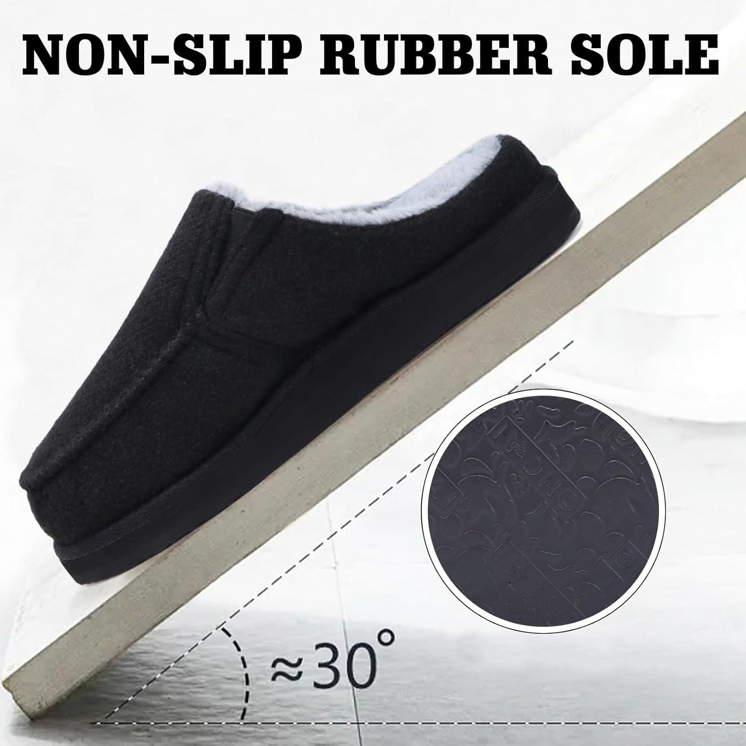 imageONCAI Mens Clog Slippers with Arch Support Stripe Faux Fur CottonBlend HighDensity Memory Foam Warm House Slippers Slipon Indoor Outdoor Rubber Sole Size 716Fur Felt Black