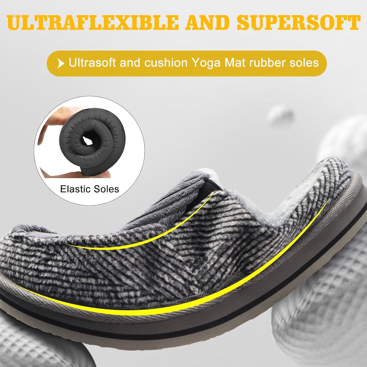 imageONCAI Mens Clog Slippers with Arch Support Stripe Faux Fur CottonBlend HighDensity Memory Foam Warm House Slippers Slipon Indoor Outdoor Rubber Sole Size 716Corduroy Grey