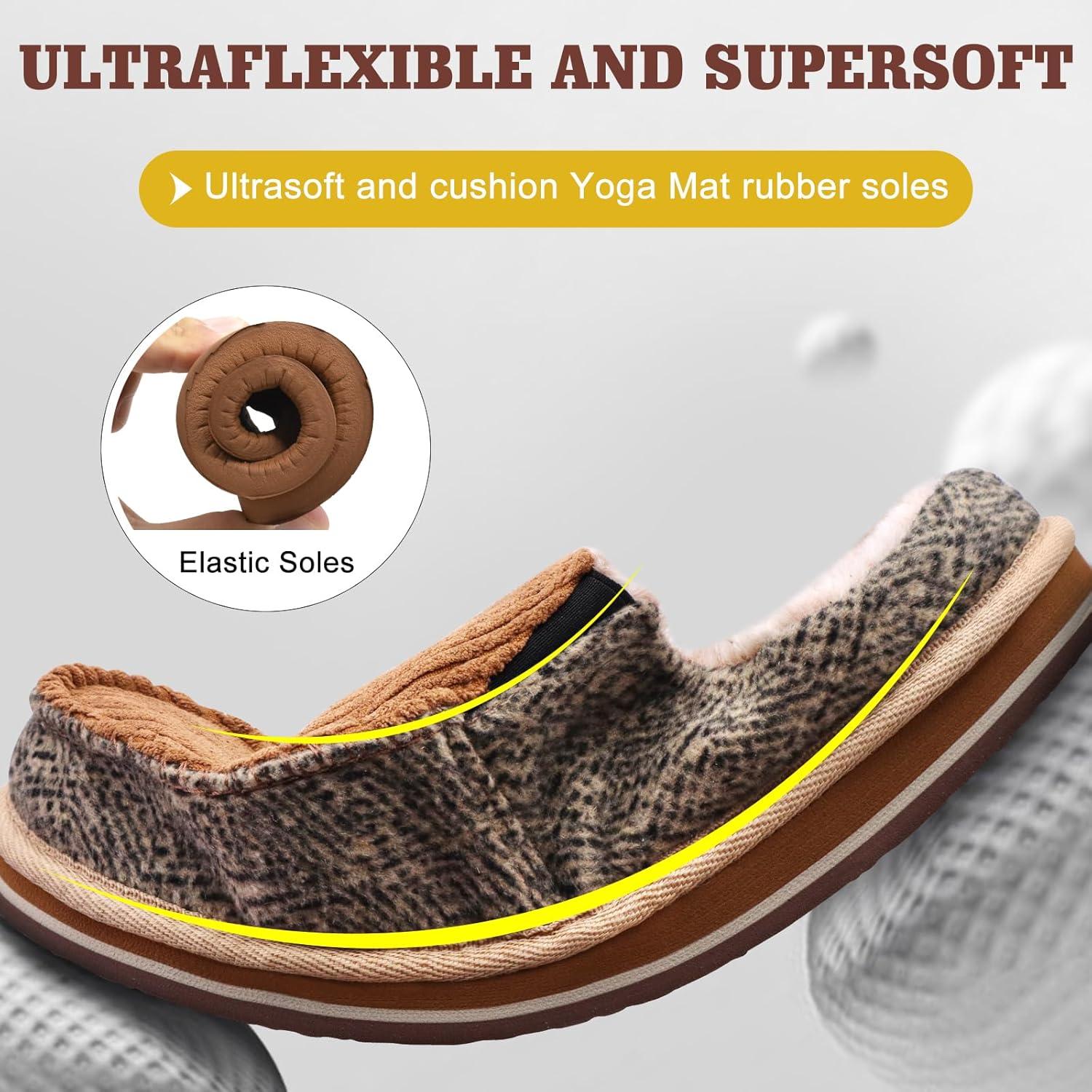 imageONCAI Mens Clog Slippers with Arch Support Stripe Faux Fur CottonBlend HighDensity Memory Foam Warm House Slippers Slipon Indoor Outdoor Rubber Sole Size 716Corduroy Khaki