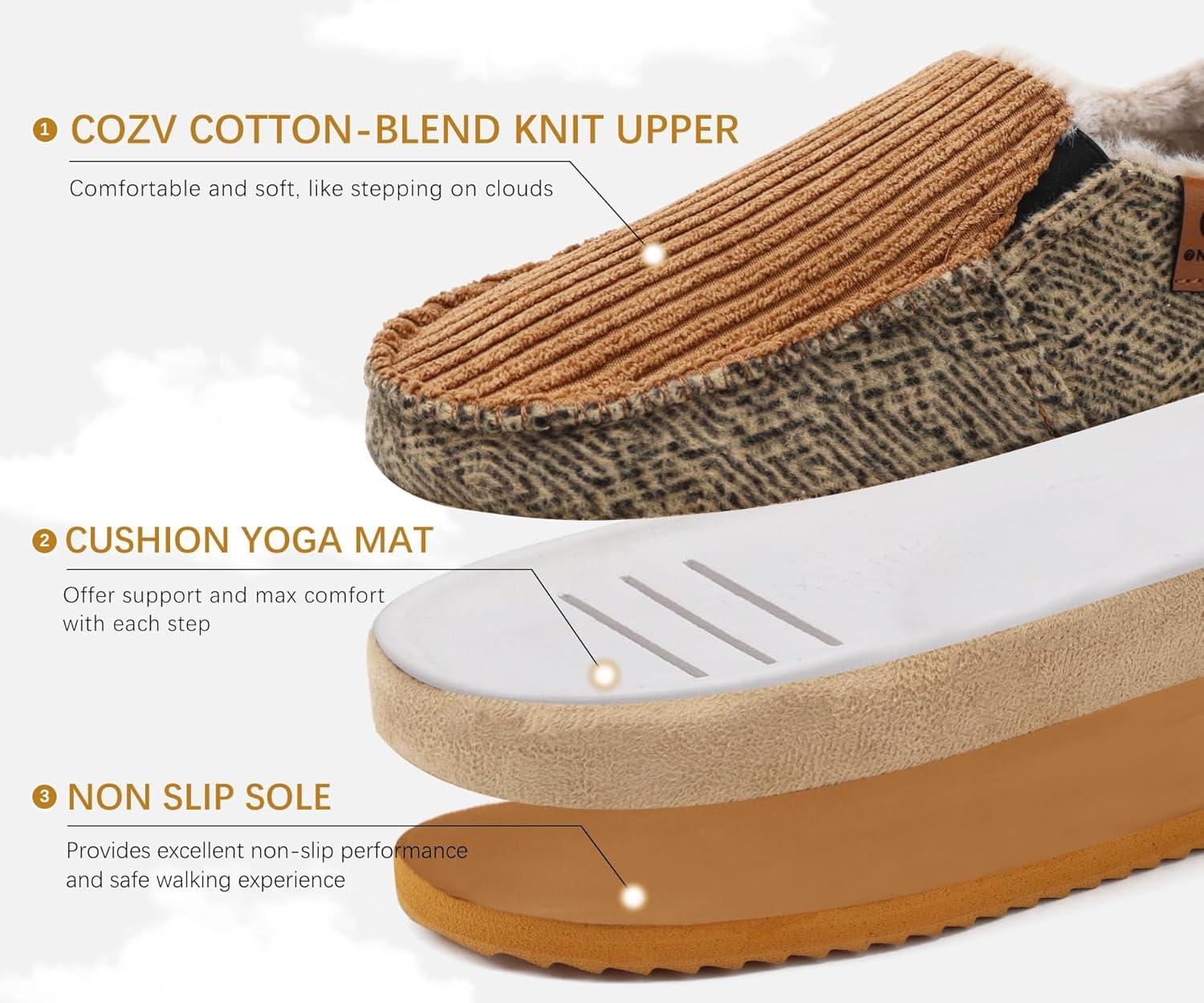 imageONCAI Mens Clog Slippers with Arch Support Stripe Faux Fur CottonBlend HighDensity Memory Foam Warm House Slippers Slipon Indoor Outdoor Rubber Sole Size 716Moccasins Corduroy Khaki