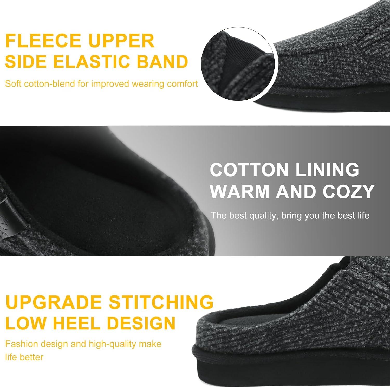 imageONCAI Mens Clog Slippers with Arch Support Stripe Faux Fur CottonBlend HighDensity Memory Foam Warm House Slippers Slipon Indoor Outdoor Rubber Sole Size 716Spring Black