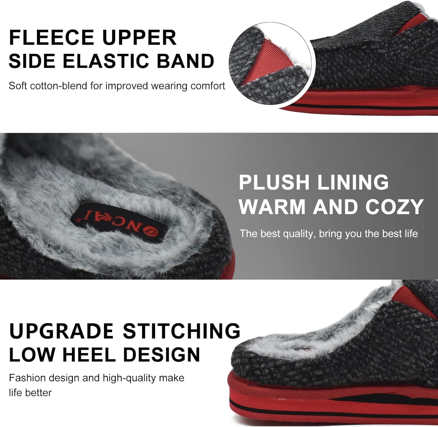 imageONCAI Mens Clog Slippers with Arch Support Stripe Faux Fur CottonBlend HighDensity Memory Foam Warm House Slippers Slipon Indoor Outdoor Rubber Sole Size 716BlackRed