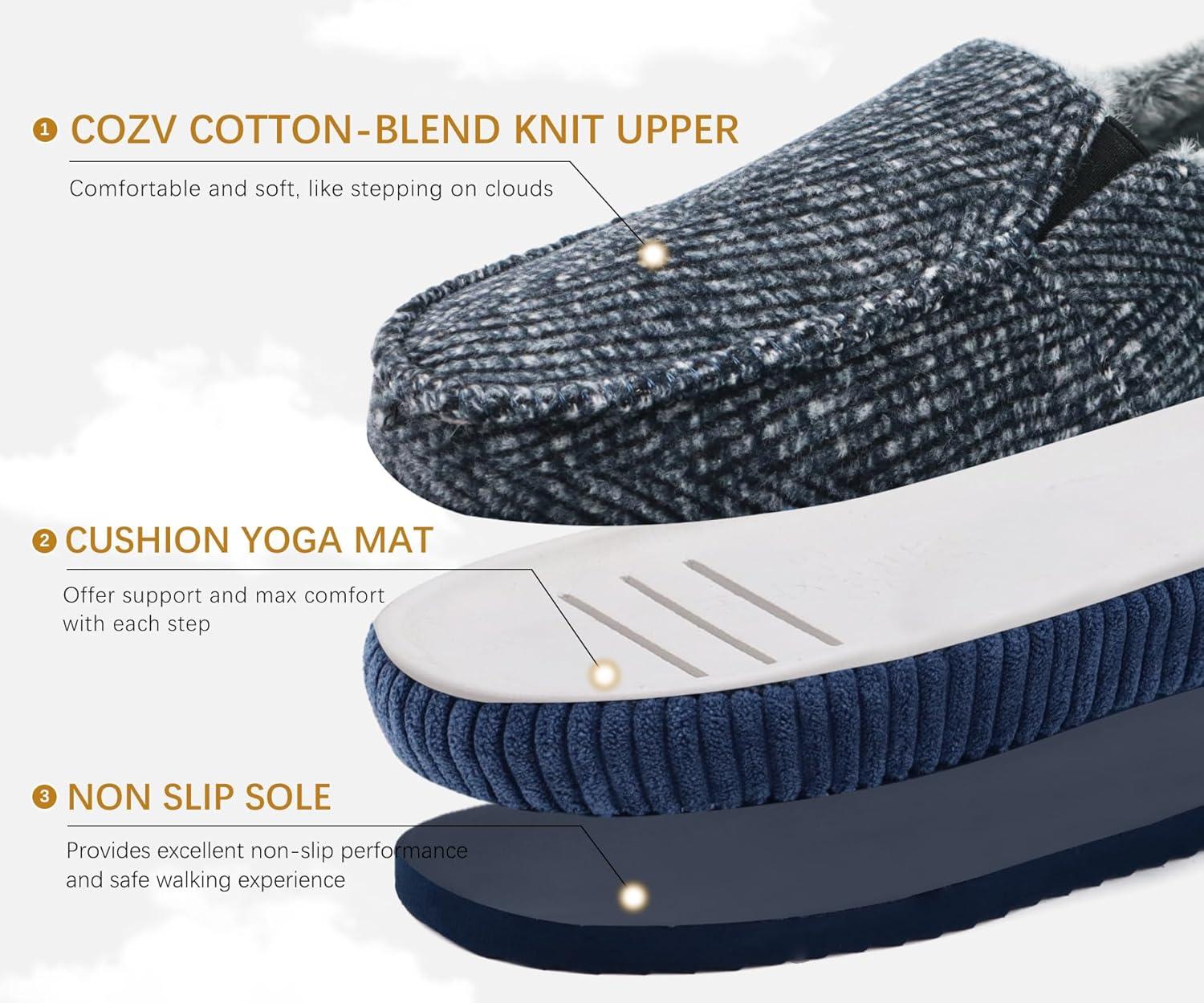 imageONCAI Mens Clog Slippers with Arch Support Stripe Faux Fur CottonBlend HighDensity Memory Foam Warm House Slippers Slipon Indoor Outdoor Rubber Sole Size 716Moccasins BlueWhite