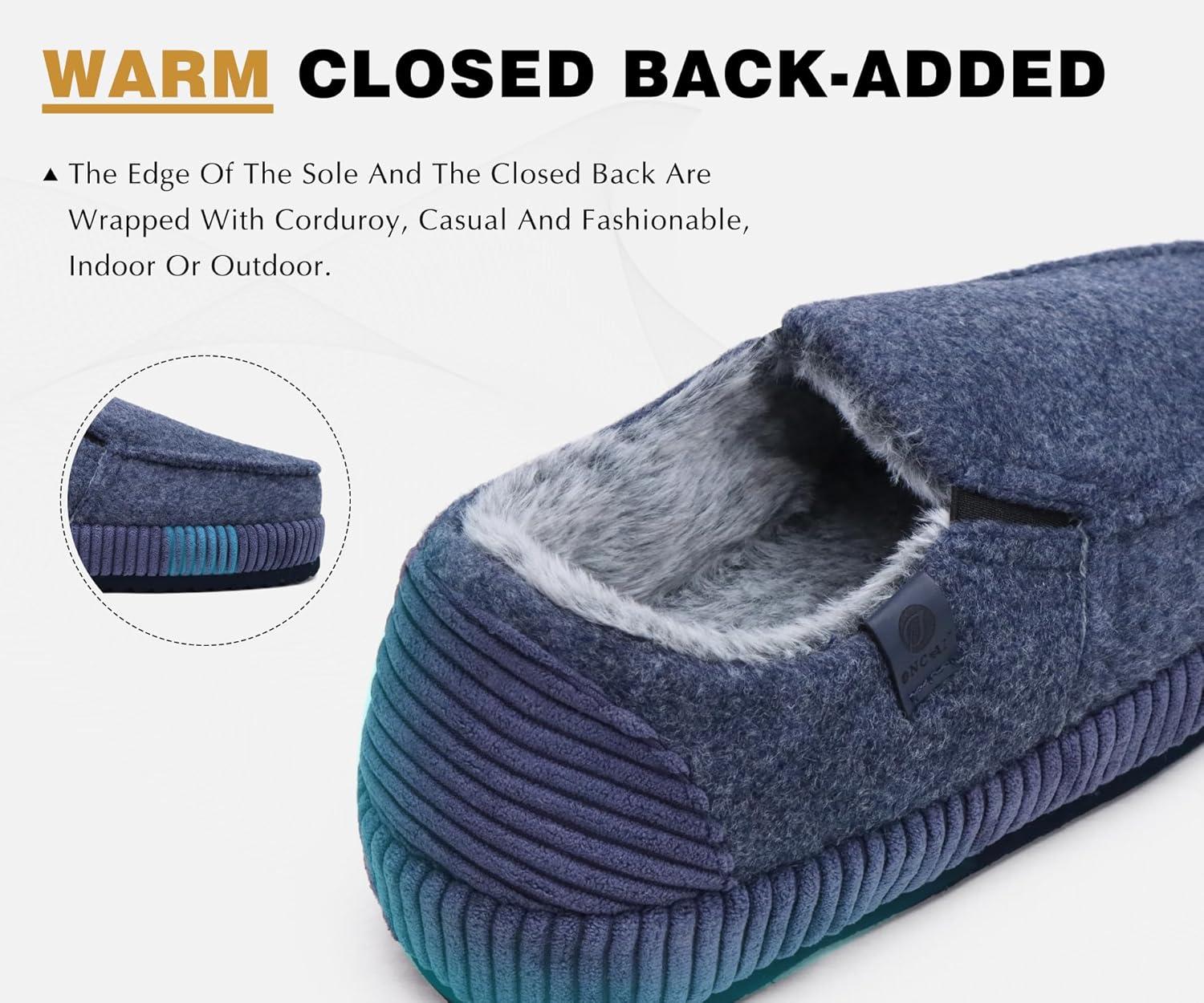 imageONCAI Mens Clog Slippers with Arch Support Stripe Faux Fur CottonBlend HighDensity Memory Foam Warm House Slippers Slipon Indoor Outdoor Rubber Sole Size 716Moccasins Blue