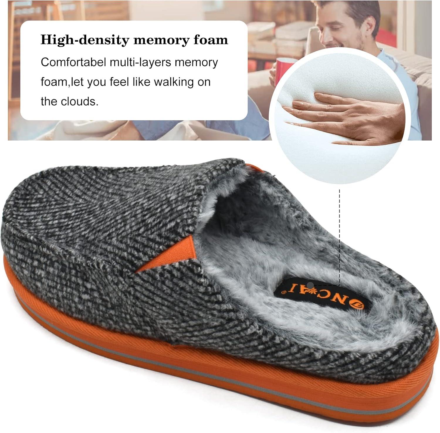 imageONCAI Mens Clog Slippers with Arch Support Stripe Faux Fur CottonBlend HighDensity Memory Foam Warm House Slippers Slipon Indoor Outdoor Rubber Sole Size 716GreyOrange