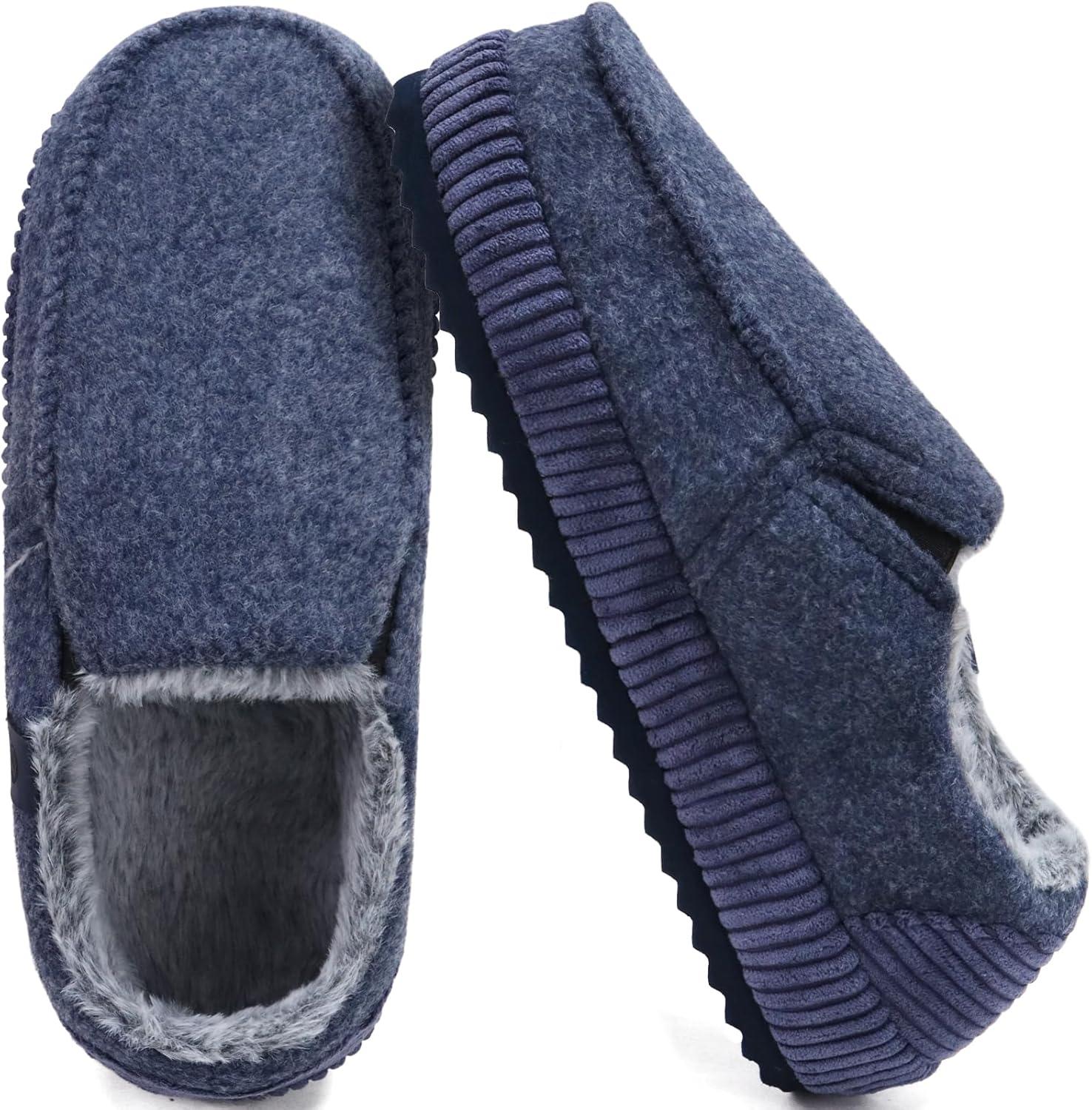 imageONCAI Mens Clog Slippers with Arch Support Stripe Faux Fur CottonBlend HighDensity Memory Foam Warm House Slippers Slipon Indoor Outdoor Rubber Sole Size 716Moccasins Blue