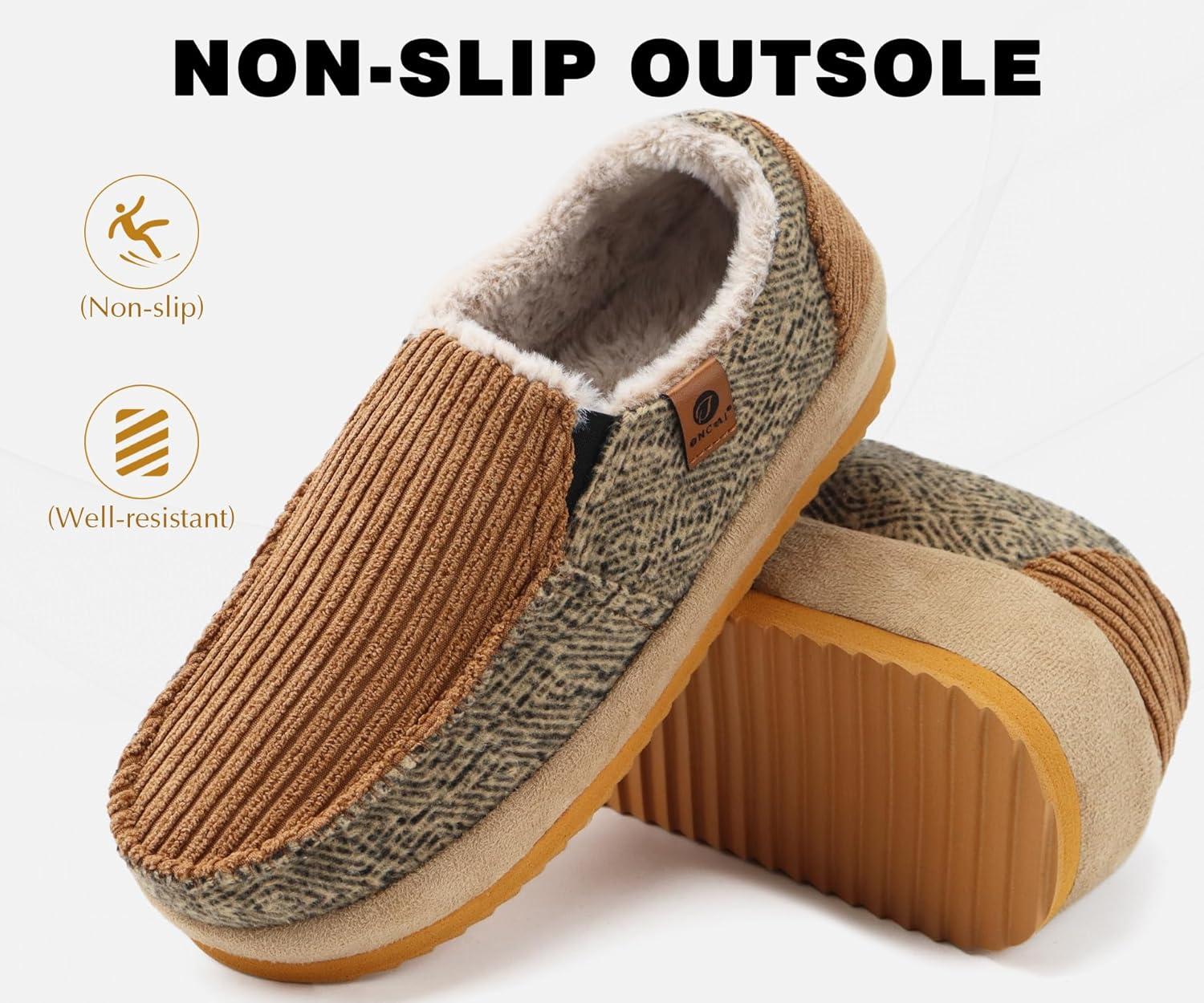 imageONCAI Mens Clog Slippers with Arch Support Stripe Faux Fur CottonBlend HighDensity Memory Foam Warm House Slippers Slipon Indoor Outdoor Rubber Sole Size 716Moccasins Corduroy Khaki
