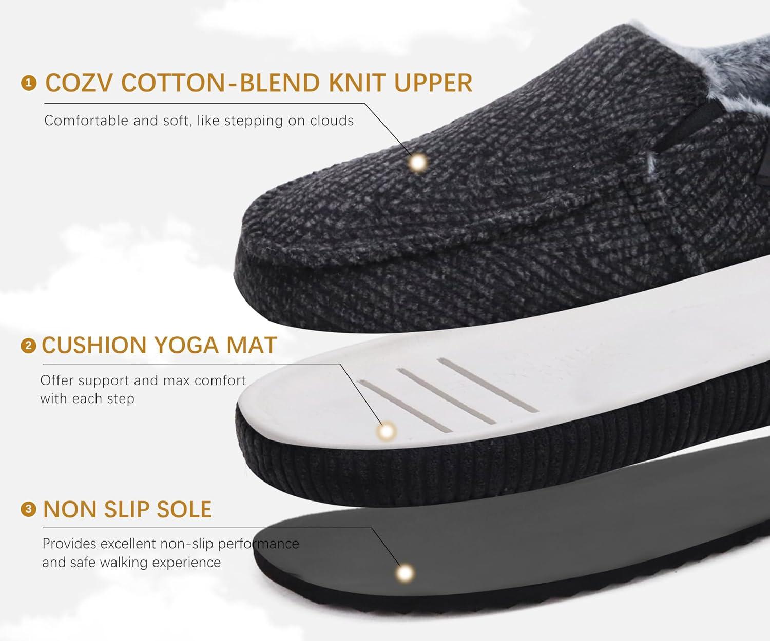 imageONCAI Mens Clog Slippers with Arch Support Stripe Faux Fur CottonBlend HighDensity Memory Foam Warm House Slippers Slipon Indoor Outdoor Rubber Sole Size 716Moccasins BlackWhite