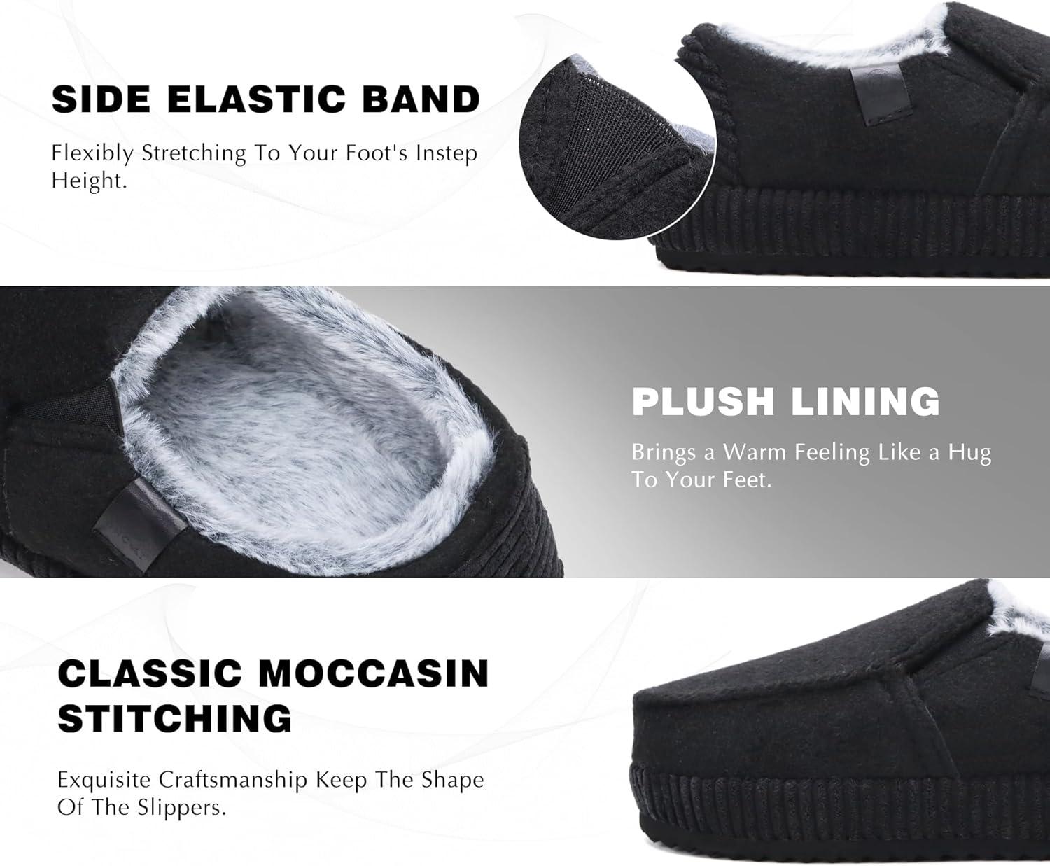 imageONCAI Mens Clog Slippers with Arch Support Stripe Faux Fur CottonBlend HighDensity Memory Foam Warm House Slippers Slipon Indoor Outdoor Rubber Sole Size 716Moccasins Black