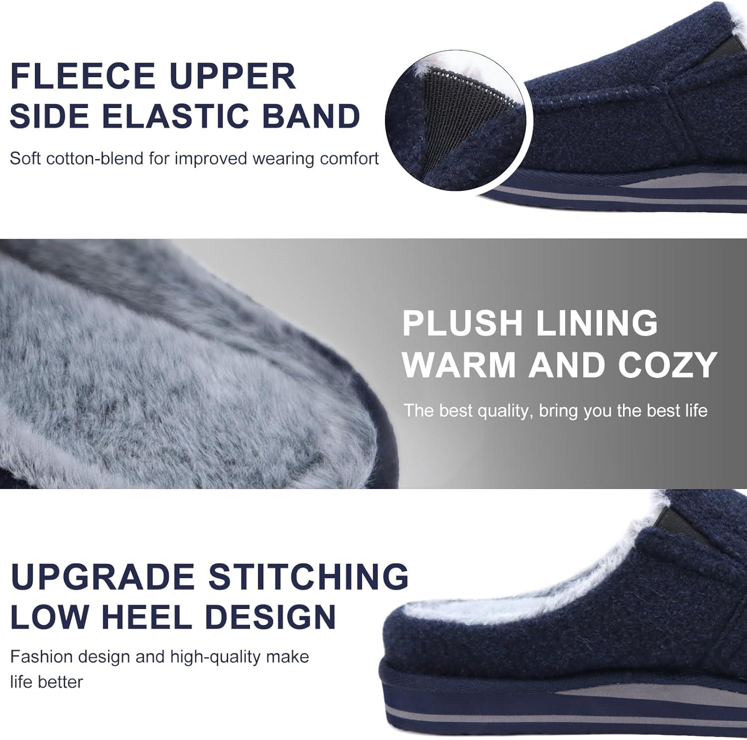 imageONCAI Mens Clog Slippers with Arch Support Stripe Faux Fur CottonBlend HighDensity Memory Foam Warm House Slippers Slipon Indoor Outdoor Rubber Sole Size 716Fur Felt Blue