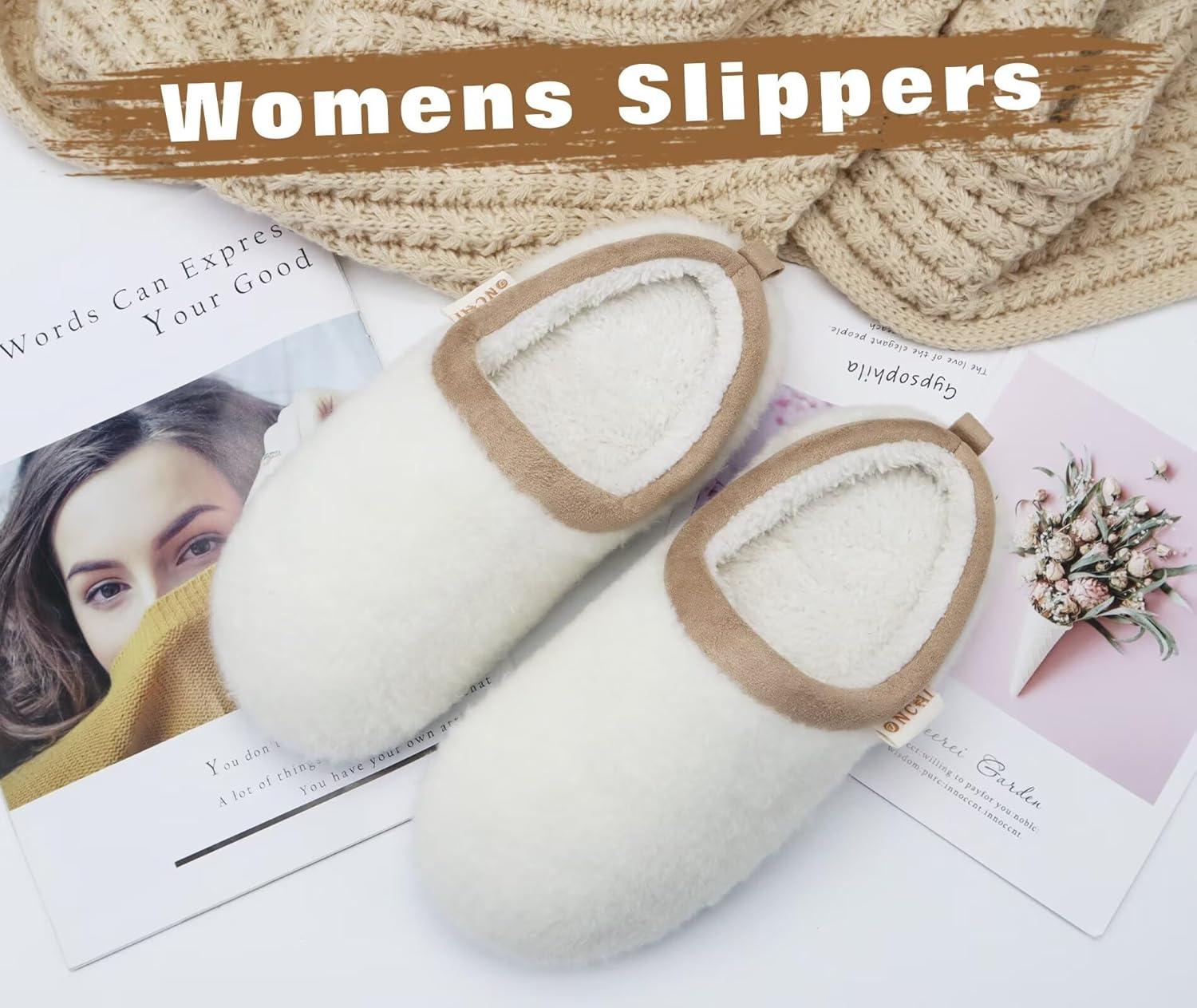 imageONCAI Womens House Fuzzy Slippers Cozy Winter Warm Indoor Outdoor Bedroom Shoes Size 511White