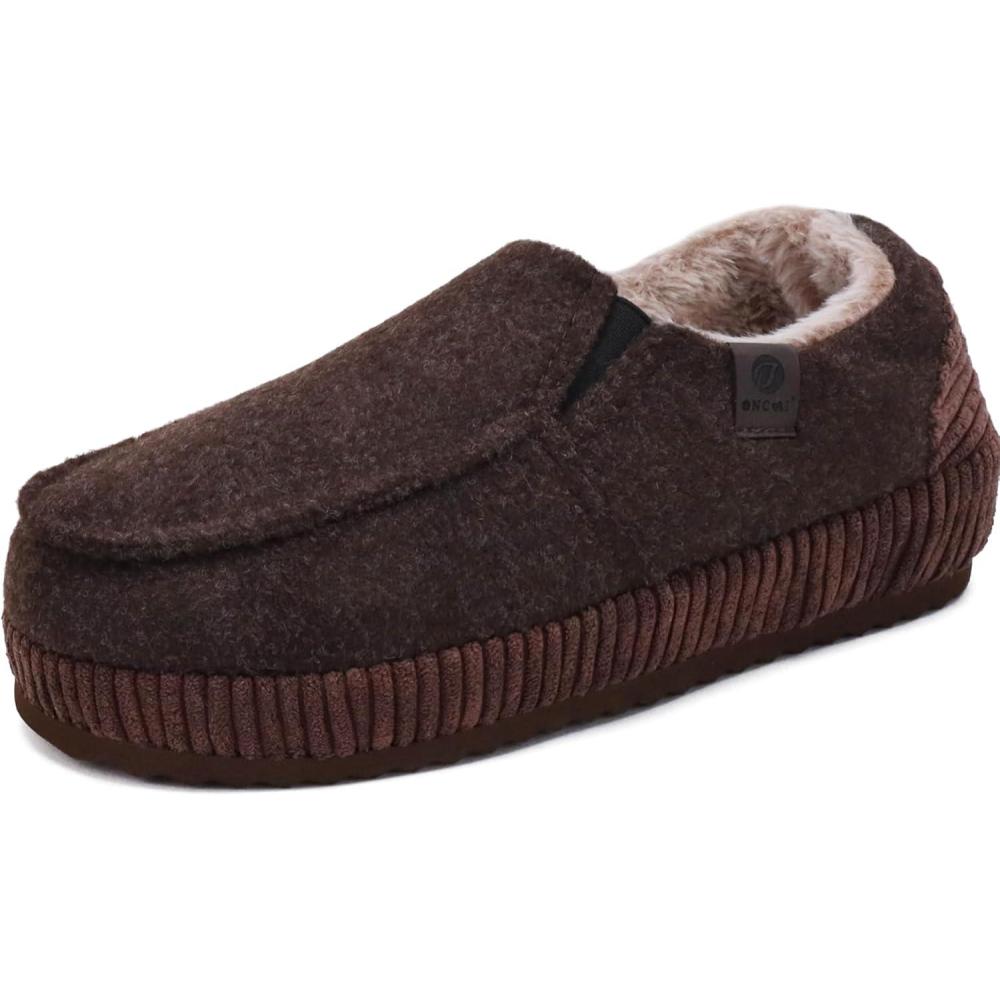 imageONCAI Mens Clog Slippers with Arch Support Stripe Faux Fur CottonBlend HighDensity Memory Foam Warm House Slippers Slipon Indoor Outdoor Rubber Sole Size 716Moccasins Brown