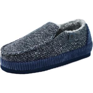 ONCAI Mens Clog Slippers with Arch Support Stripe Faux Fur Cotton-Blend High-Density Memory Foam Warm House Slippers Slip-on Indoor Outdoor Rubber Sole Size 7-16(Moccasins Blue/White)