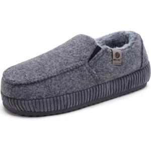 ONCAI Mens Clog Slippers with Arch Support Stripe Faux Fur Cotton-Blend High-Density Memory Foam Warm House Slippers Slip-on Indoor Outdoor Rubber Sole Size 7-16(Moccasins Grey)