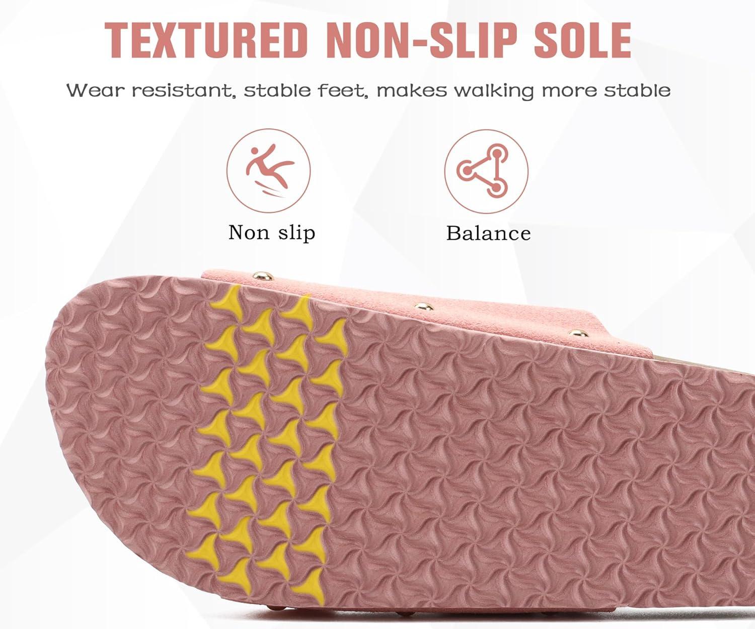 imageONCAI Womens Flat Slide Sandals with Arch Support 2 Strap Adjustable Buckle Slip on Slides Shoes Non Slip Rubber SolePink