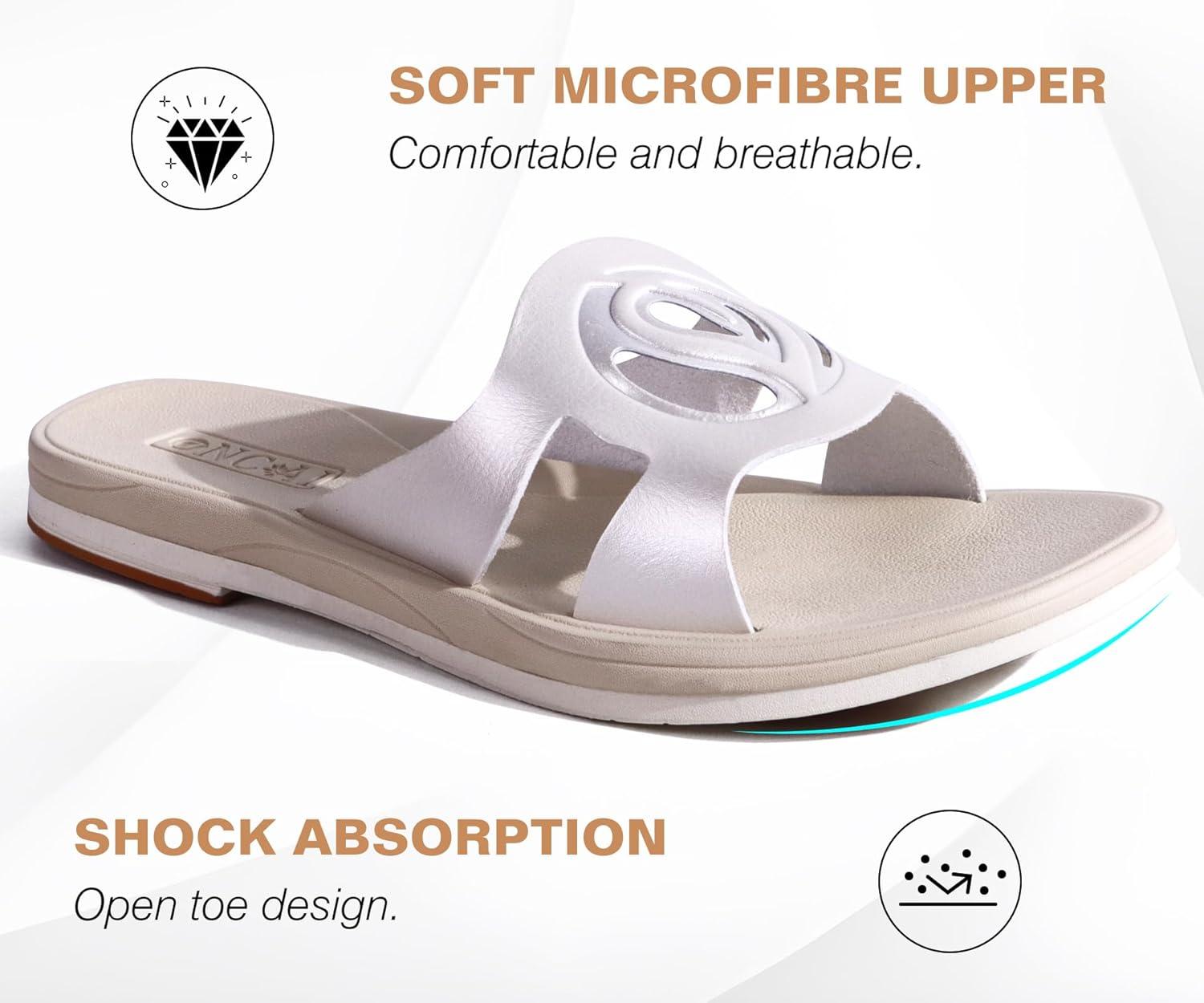 image:imageONCAI Slides for WomensFlat Dressy Square Toe Summer Beach Sandals for Woman with Comfortable Nonslip Rubber Soles Size 611Fashion Off White
