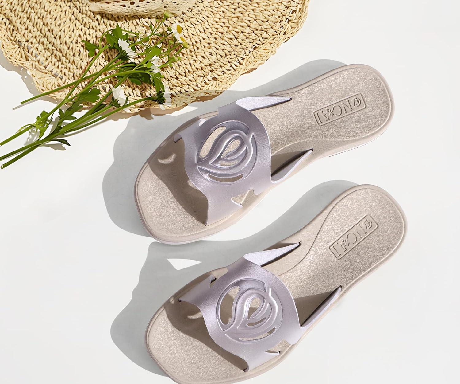 image:imageONCAI Slides for WomensFlat Dressy Square Toe Summer Beach Sandals for Woman with Comfortable Nonslip Rubber Soles Size 611Fashion Off White
