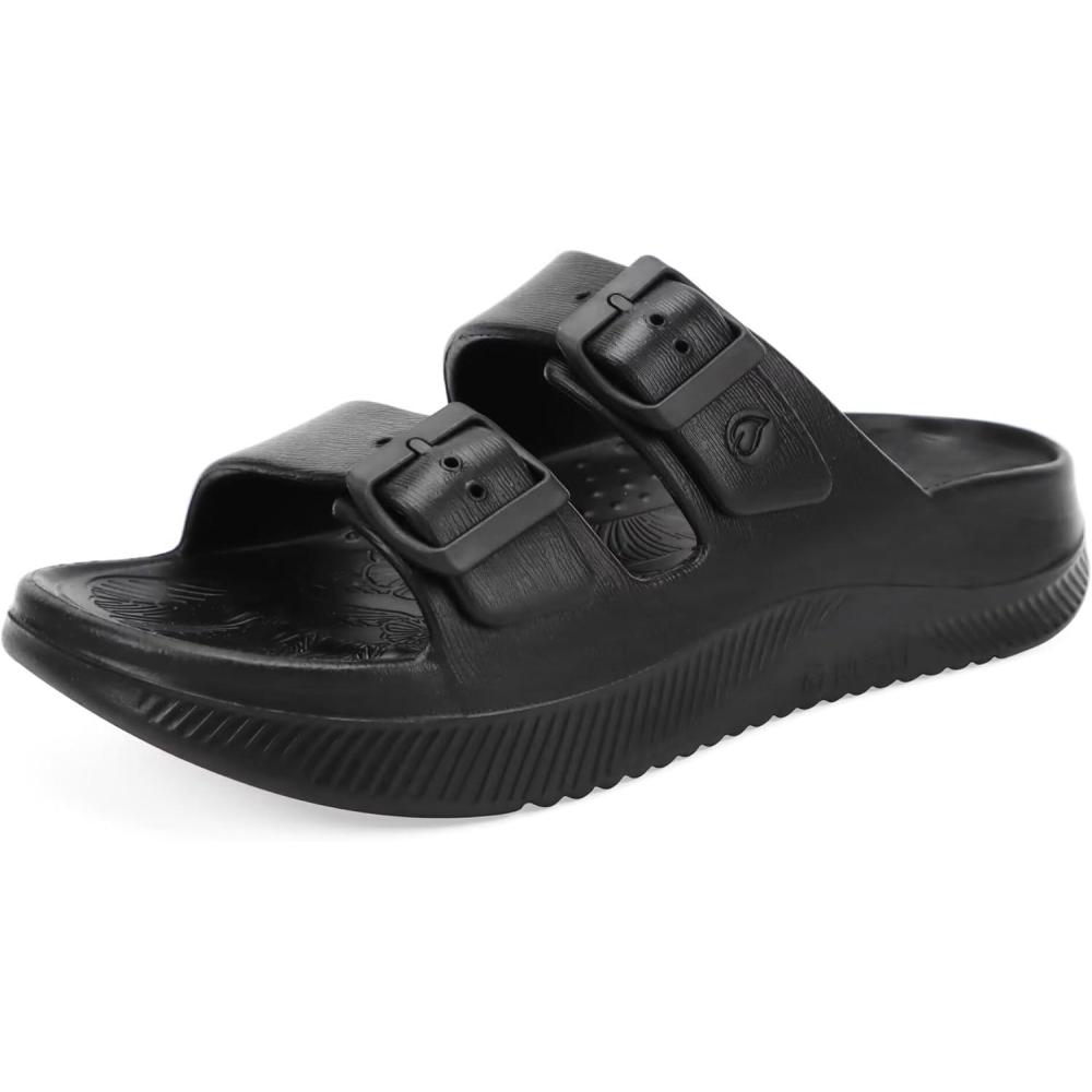 image:imageONCAI Womens Recovery Sandals with Arch Support Plantar Fasciitis Orthotic Adjustable Buckle Open Toe Thick Cushion Outdoor Girls Sport Slides Athletic Summer Comfortable Rubber Soles Size US 611All Black