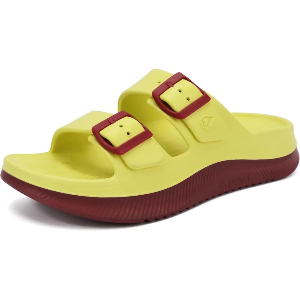 image:imageONCAI Womens Recovery Sandals with Arch Support Plantar Fasciitis Orthotic Adjustable Buckle Open Toe Thick Cushion Outdoor Girls Sport Slides Athletic Summer Comfortable Rubber Soles Size US 611YellowWine Red