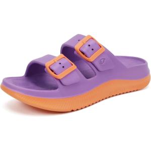 ONCAI Womens Recovery Sandals with Arch Support Plantar Fasciitis Orthotic Adjustable Buckle Open Toe Thick Cushion Outdoor Girls Sport Slides Athletic Summer Comfortable Rubber Soles Size US 6-11(Purple/Orange)
