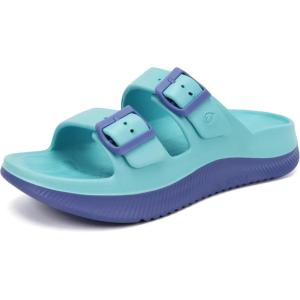 ONCAI Womens Recovery Sandals with Arch Support Plantar Fasciitis Orthotic Adjustable Buckle Open Toe Thick Cushion Outdoor Girls Sport Slides Athletic Summer Comfortable Rubber Soles Size US 6-11(Blue/Purple)
