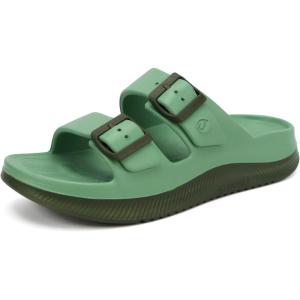 ONCAI Womens Recovery Sandals with Arch Support Plantar Fasciitis Orthotic Adjustable Buckle Open Toe Thick Cushion Outdoor Girls Sport Slides Athletic Summer Comfortable Rubber Soles Size US 6-11(Light/Dark Green)