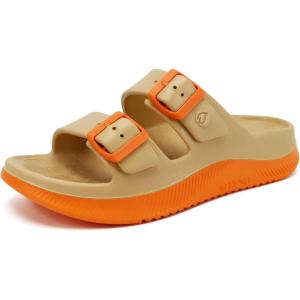 ONCAI Womens Recovery Sandals with Arch Support Plantar Fasciitis Orthotic Adjustable Buckle Open Toe Thick Cushion Outdoor Girls Sport Slides Athletic Summer Comfortable Rubber Soles Size US 6-11(Beige/Orange)