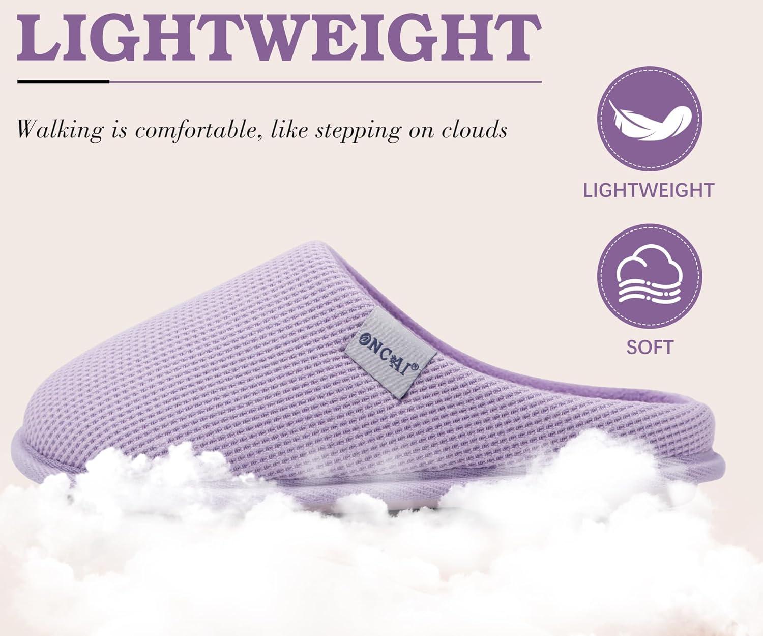 image:imageONCAI Womens House Slippers Cushion Memory Foam Waffle Upper Home Comfortable Warm Winter Cozy Soft Lightweight Indoor Best House Shoes Nonslip Rubber Sole US Size 511Light Purple