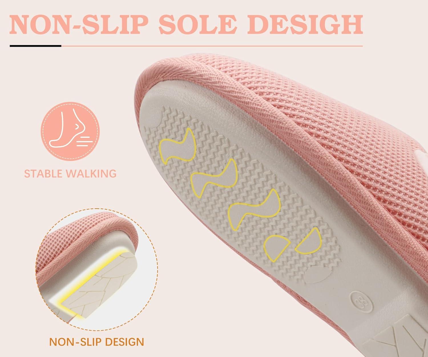 image:imageONCAI Womens House Slippers Cushion Memory Foam Waffle Upper Home Comfortable Warm Winter Cozy Soft Lightweight Indoor Best House Shoes Nonslip Rubber Sole US Size 511Light Pink