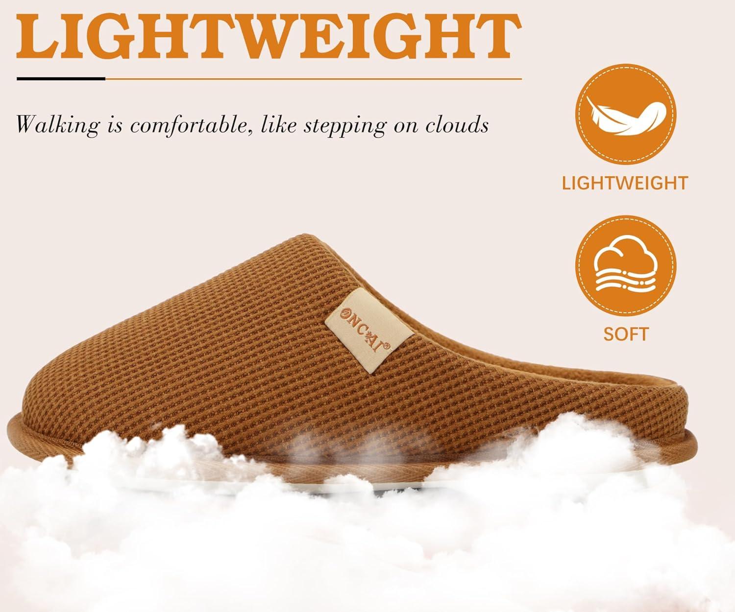 image:imageONCAI Womens House Slippers Cushion Memory Foam Waffle Upper Home Comfortable Warm Winter Cozy Soft Lightweight Indoor Best House Shoes Nonslip Rubber Sole US Size 511Dark Khaki