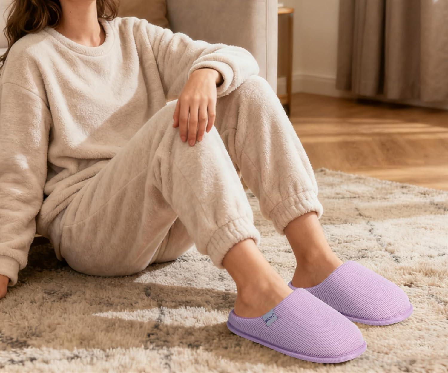 image:imageONCAI Womens House Slippers Cushion Memory Foam Waffle Upper Home Comfortable Warm Winter Cozy Soft Lightweight Indoor Best House Shoes Nonslip Rubber Sole US Size 511Light Purple