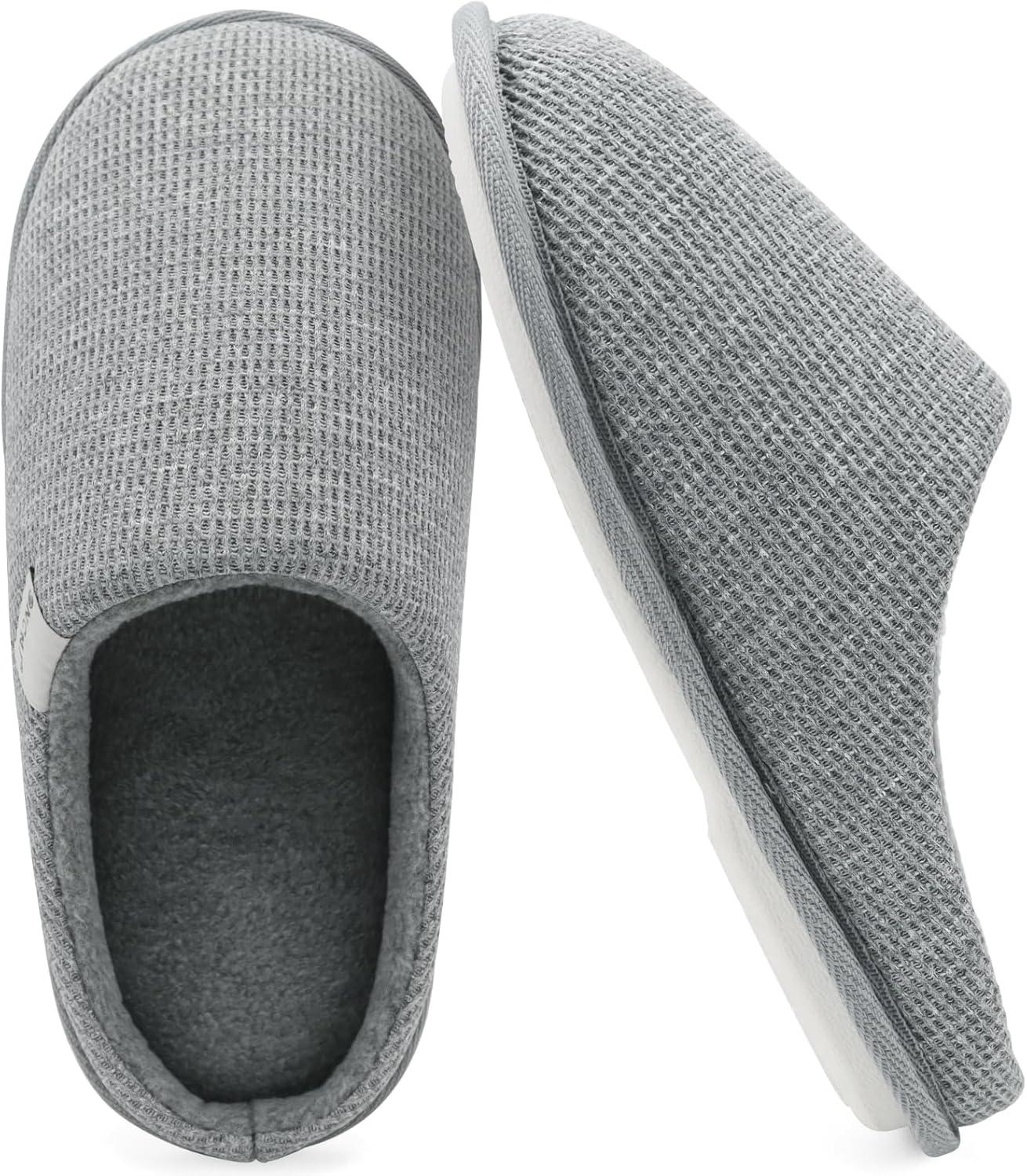 image:imageONCAI Womens House Slippers Cushion Memory Foam Waffle Upper Home Comfortable Warm Winter Cozy Soft Lightweight Indoor Best House Shoes Nonslip Rubber Sole US Size 511Grey