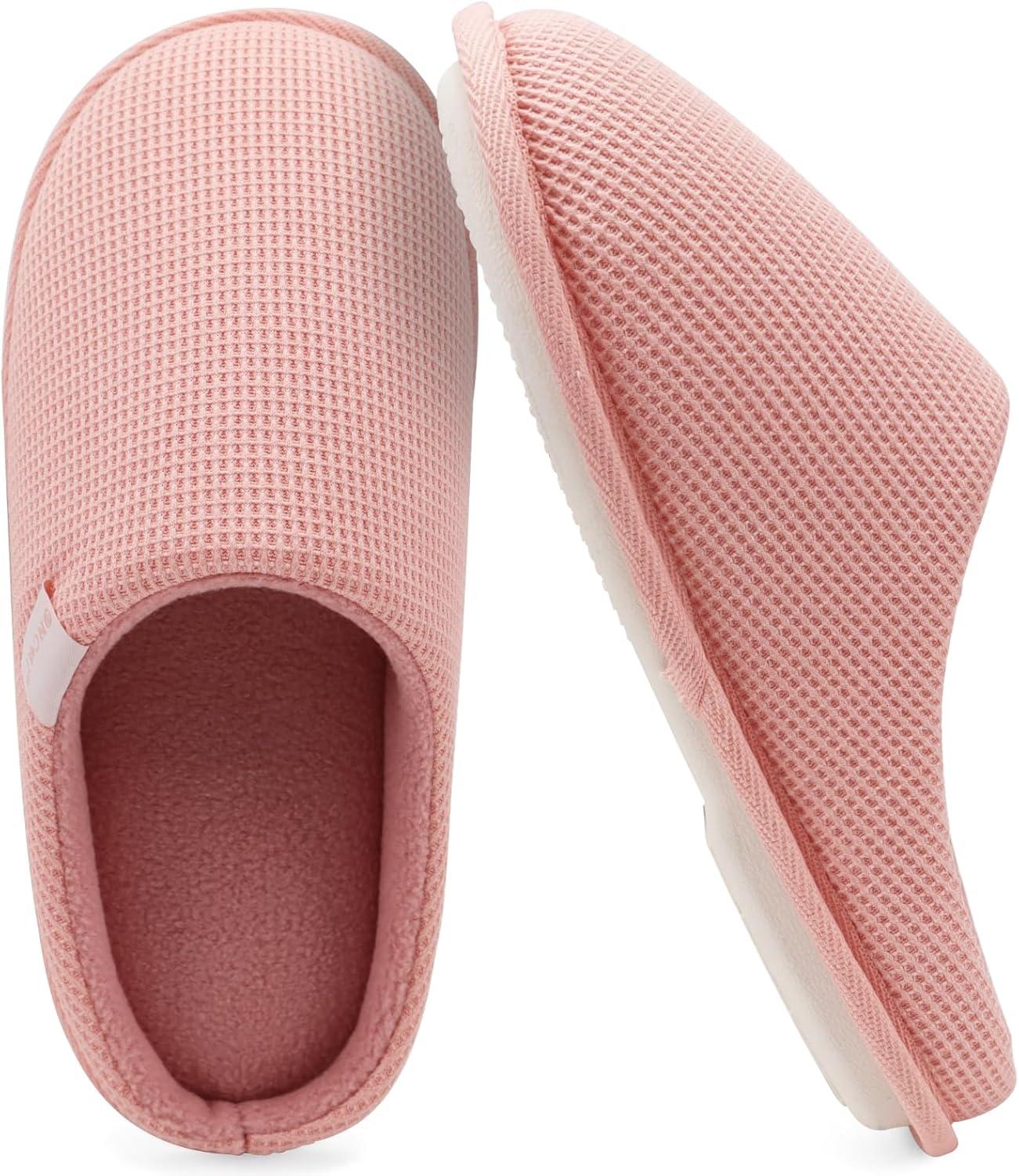 image:imageONCAI Womens House Slippers Cushion Memory Foam Waffle Upper Home Comfortable Warm Winter Cozy Soft Lightweight Indoor Best House Shoes Nonslip Rubber Sole US Size 511Light Pink